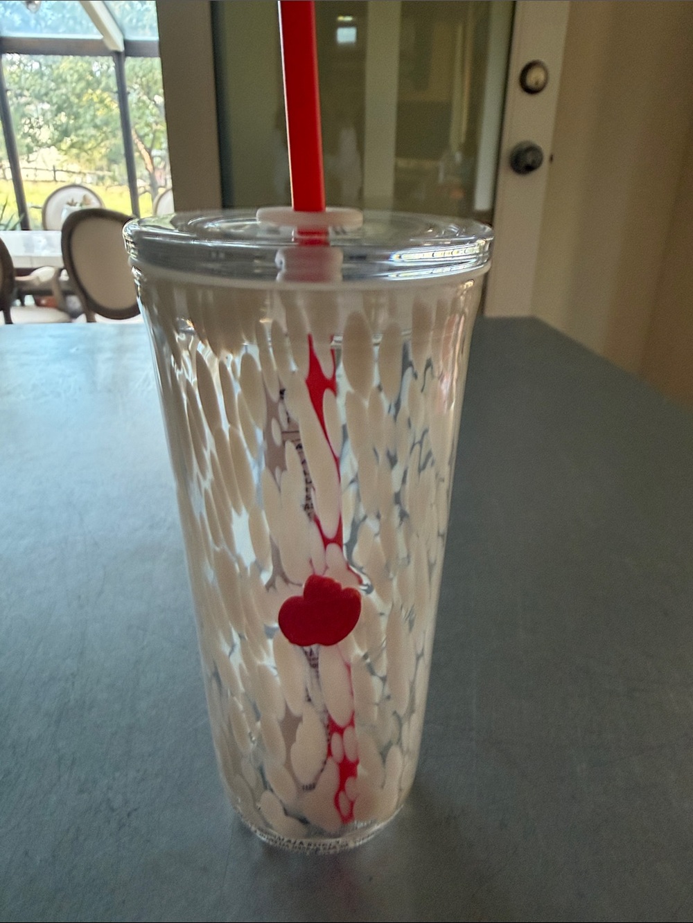 Starbucks Clear Cup with White Spotted Swirl and OrangeStraw- glass/with 🎃